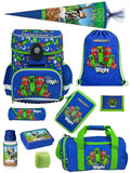 Minecraft-Style Schulranzen-Set für Jungen 10-teilig – Blau (1.-4. Klasse)