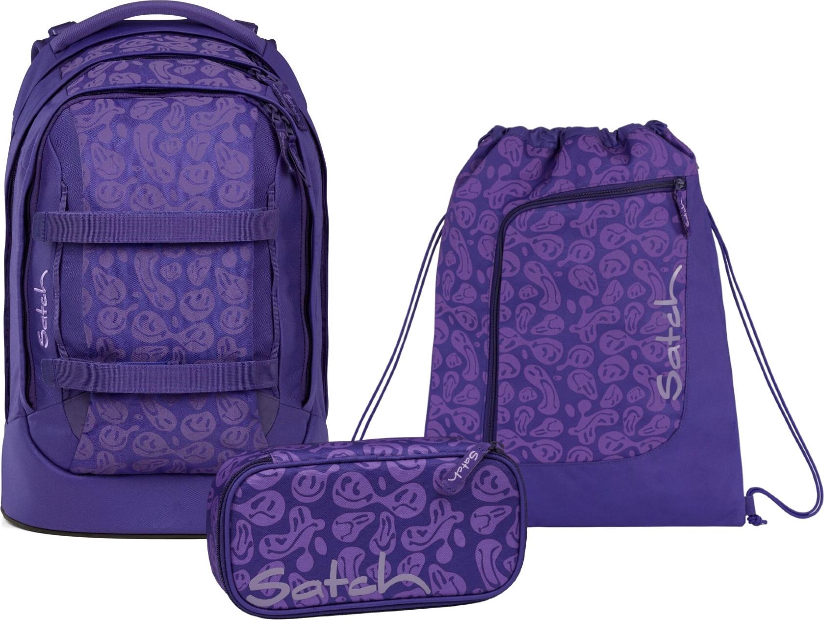 Satch Pack Schulrucksack-Set „Bright Faces" 3-teilig – Lila