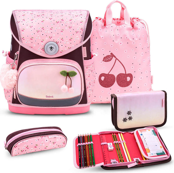 Belmil Compact Plus Schulranzen-Set „Cherry Blossom" 4-teilig – Rosa